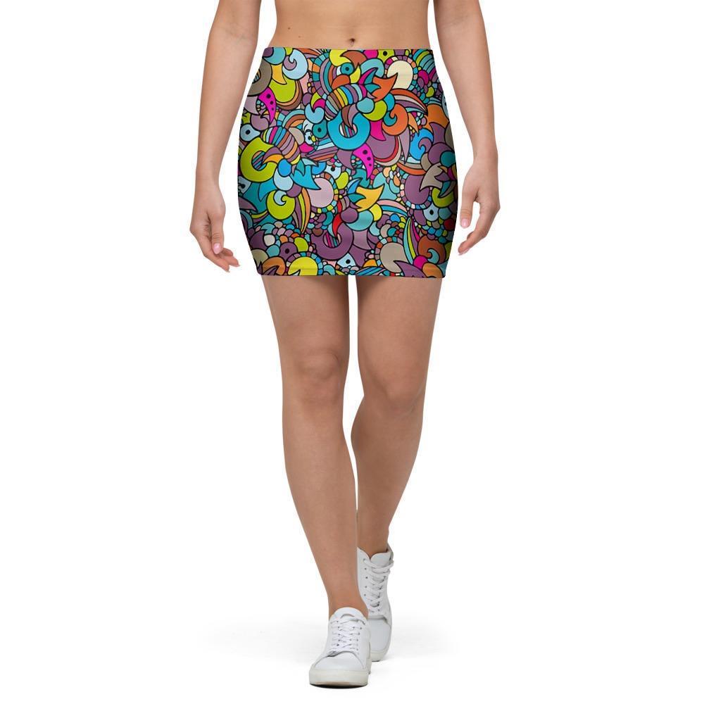 Psychedelic Print Mini Skirt-grizzshop