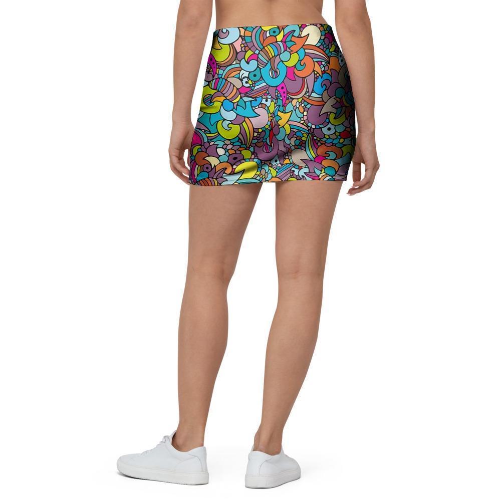 Psychedelic Print Mini Skirt-grizzshop