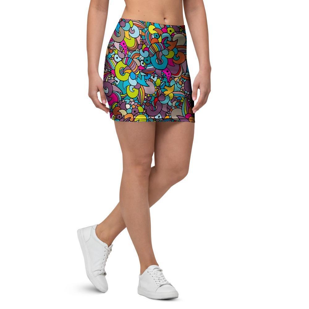 Psychedelic Print Mini Skirt-grizzshop