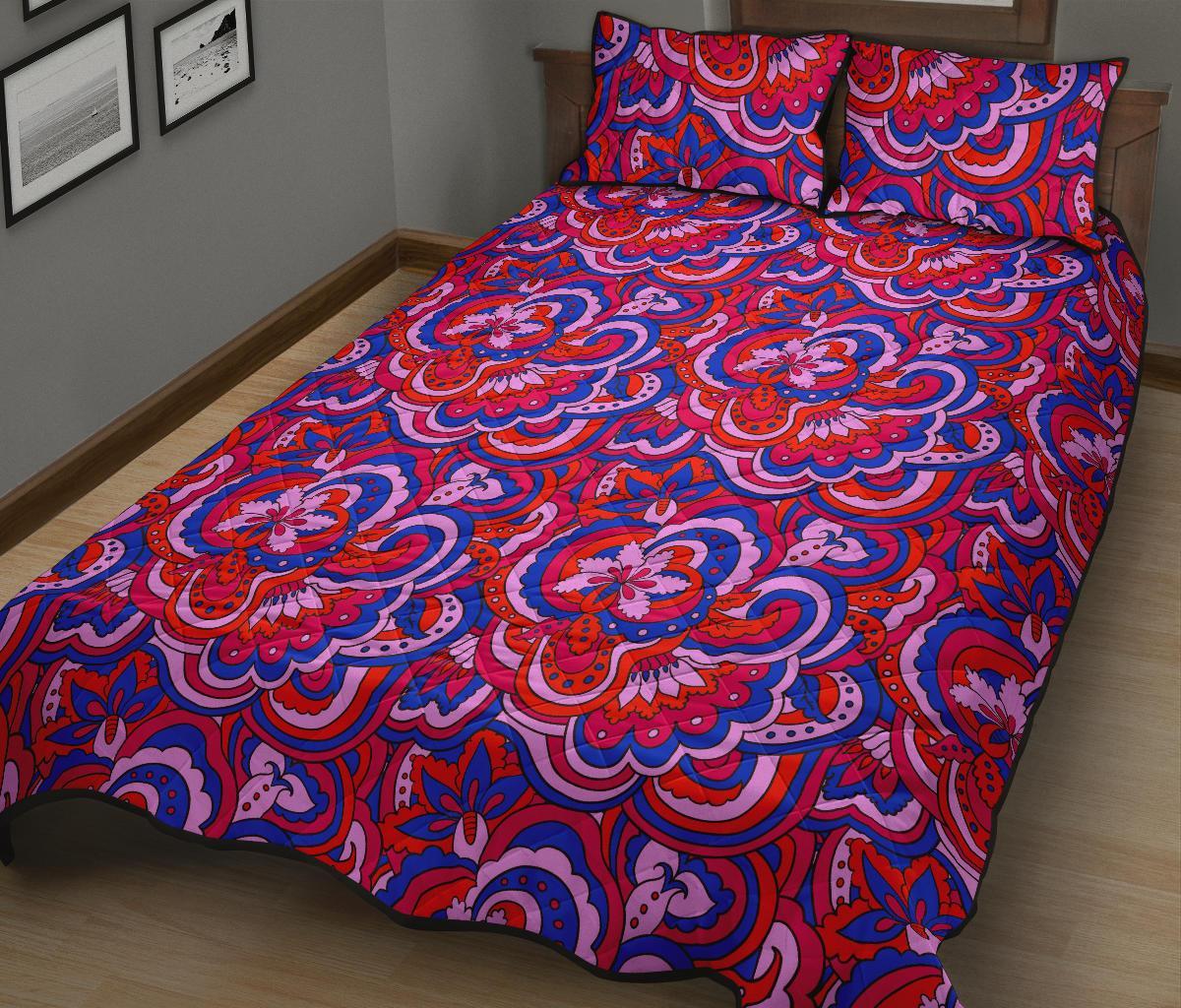 Psychedelic Print Pattern Bed Set Quilt-grizzshop