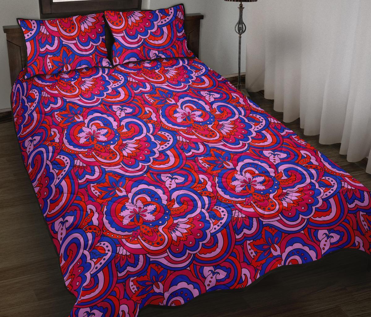 Psychedelic Print Pattern Bed Set Quilt-grizzshop
