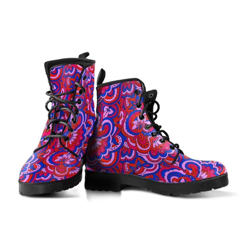 Psychedelic Print Pattern Men Women Leather Boots-grizzshop