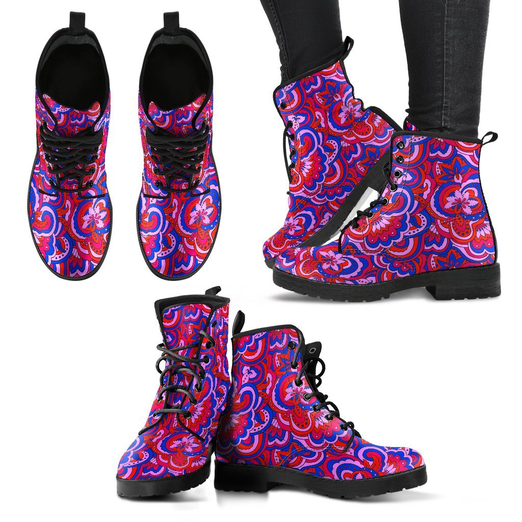 Psychedelic Print Pattern Men Women Leather Boots-grizzshop