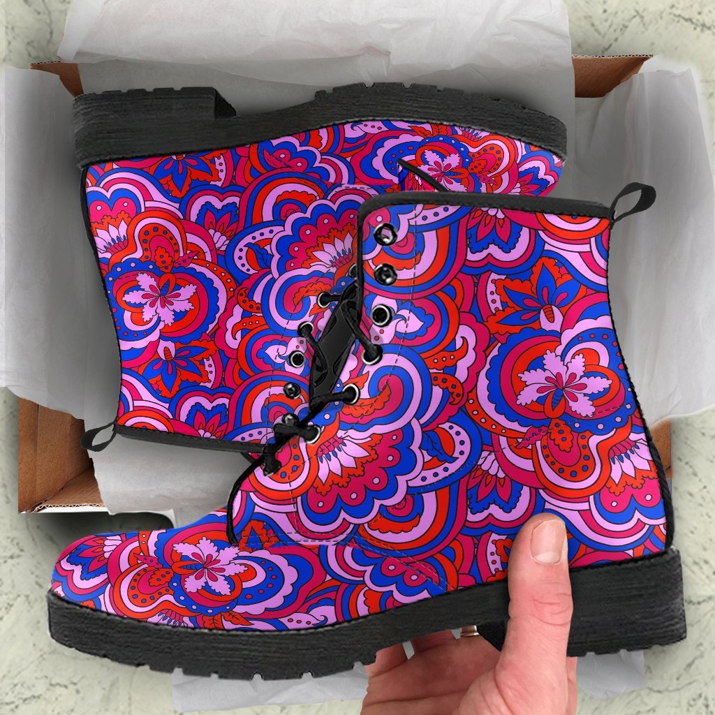 Psychedelic Print Pattern Men Women Leather Boots-grizzshop