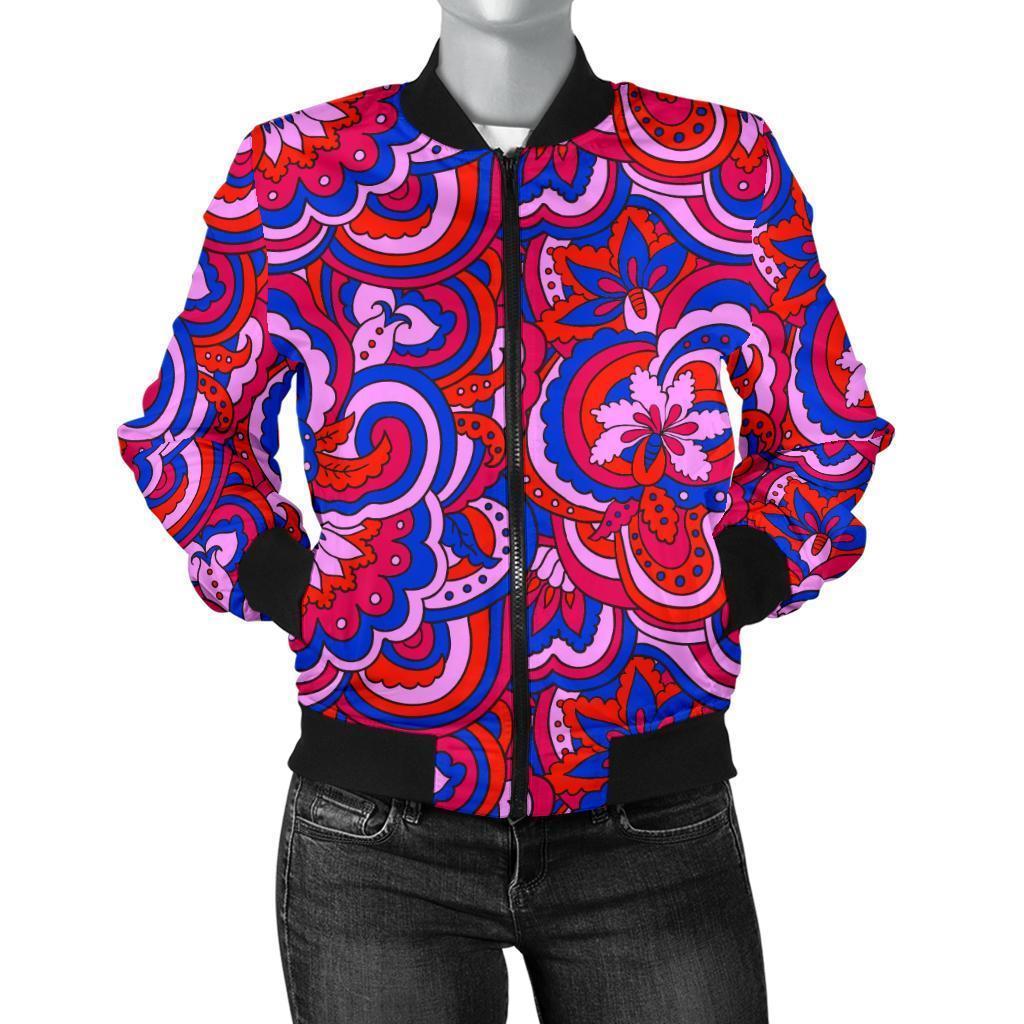 Psychedelic Print Pattern Women Casual Bomber Jacket-grizzshop