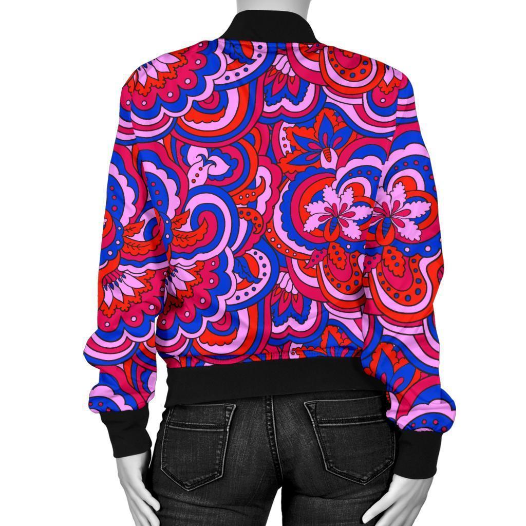 Psychedelic Print Pattern Women Casual Bomber Jacket-grizzshop