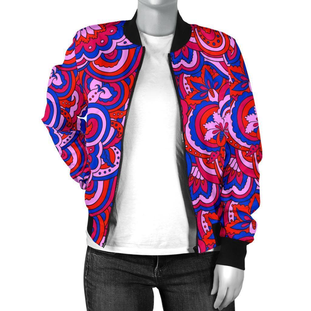 Psychedelic Print Pattern Women Casual Bomber Jacket-grizzshop