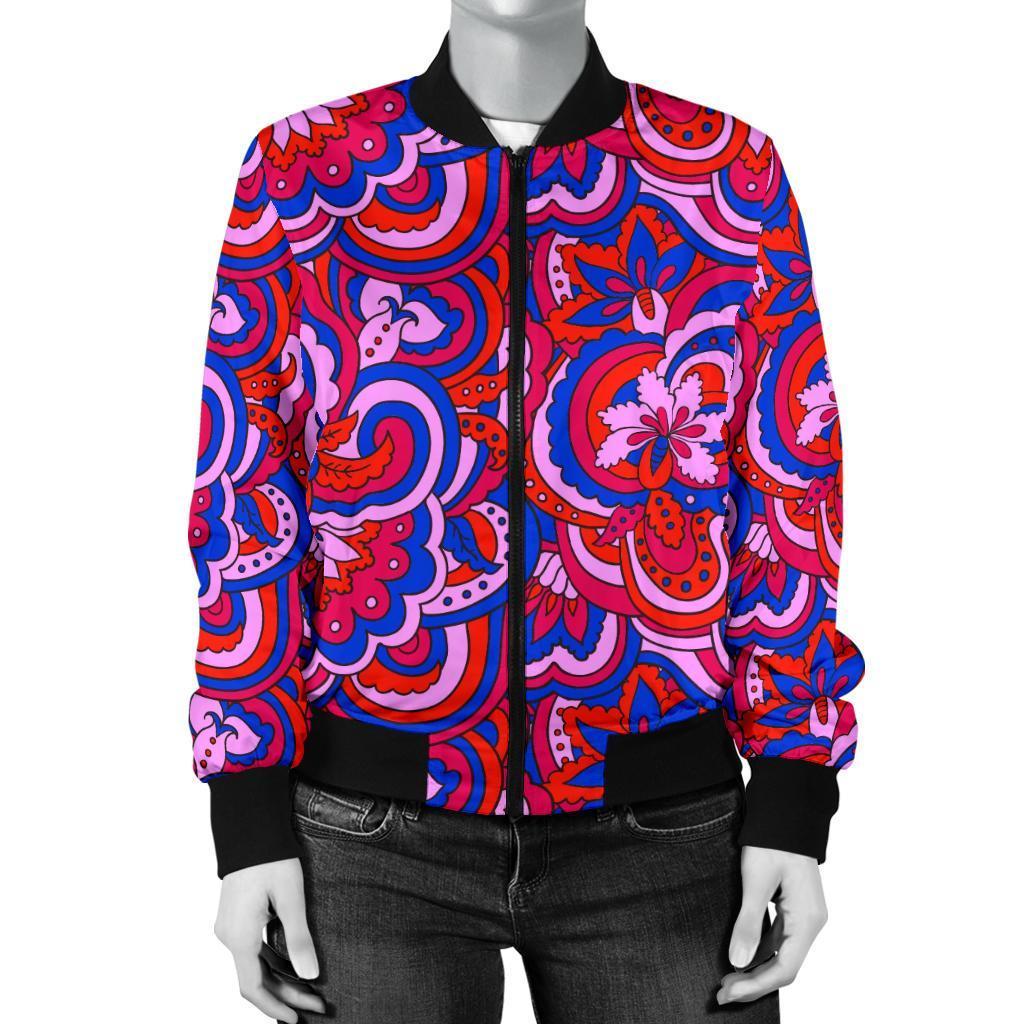 Psychedelic Print Pattern Women Casual Bomber Jacket-grizzshop