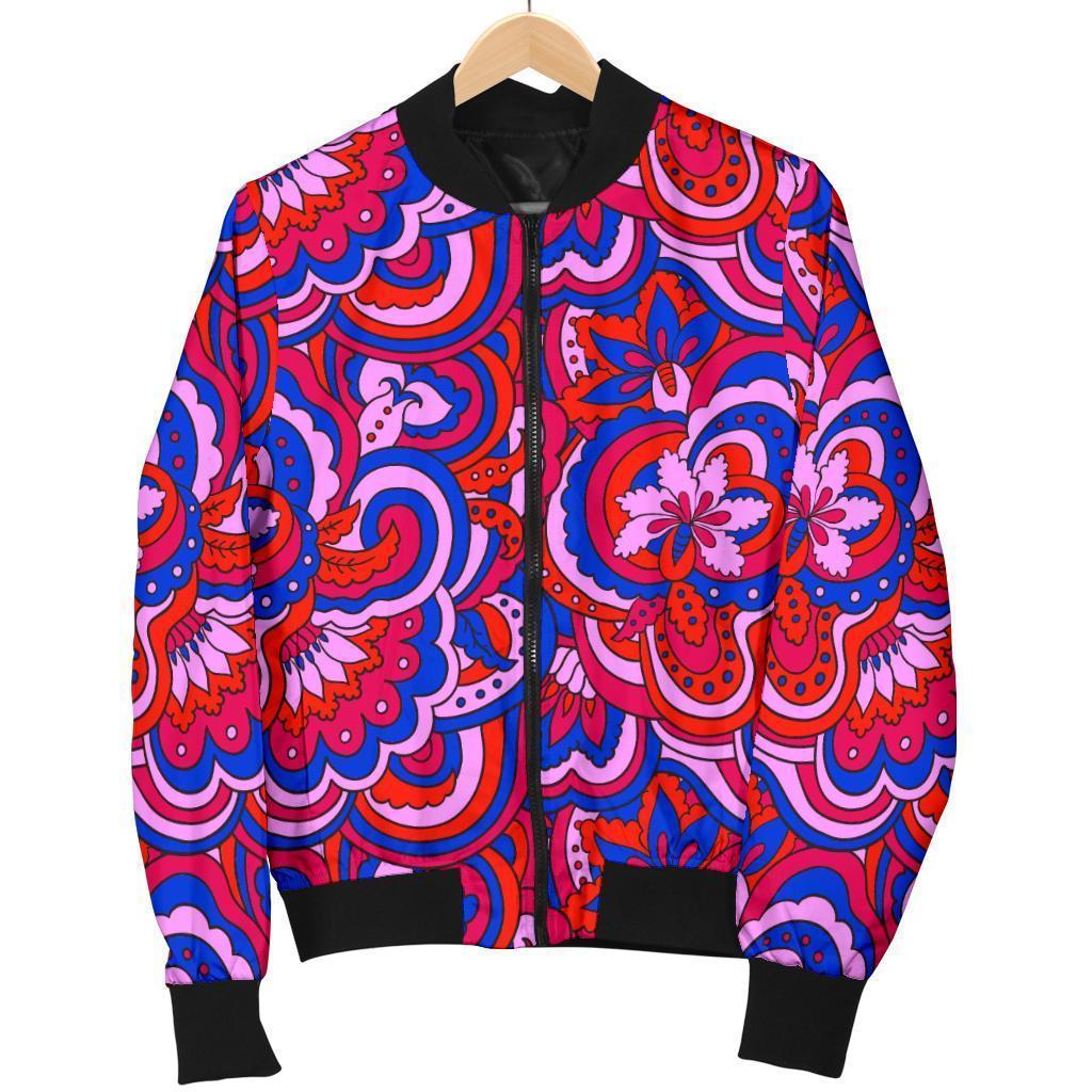 Psychedelic Print Pattern Women Casual Bomber Jacket-grizzshop