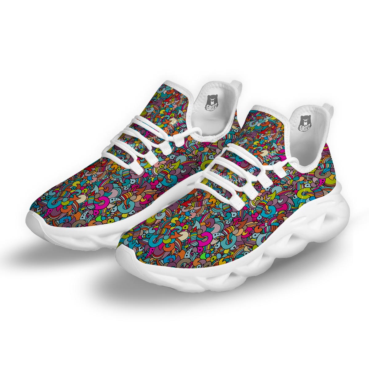 Psychedelic Print White Running Shoes-grizzshop