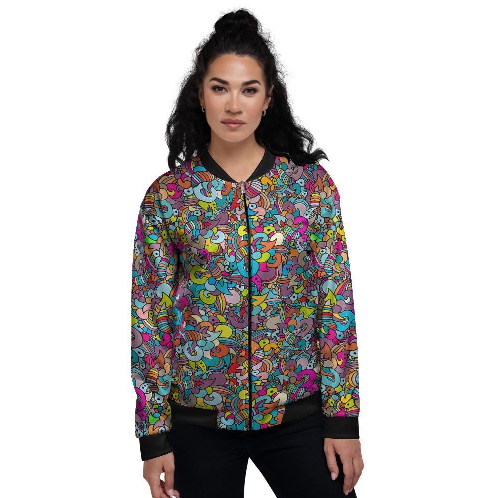 Psychedelic Print Women's Bomber Jacket-grizzshop