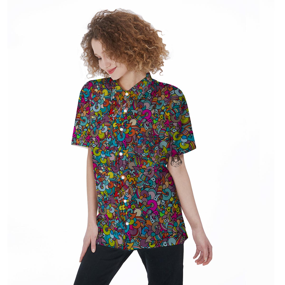 Psychedelic Print Women's Short Sleeve Shirts-grizzshop