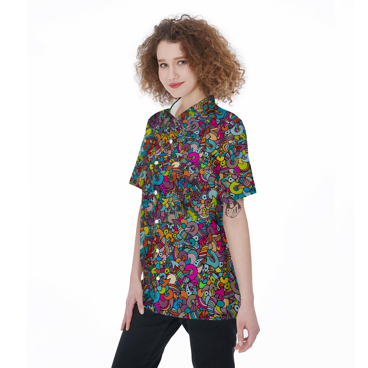 Psychedelic Print Women's Short Sleeve Shirts-grizzshop