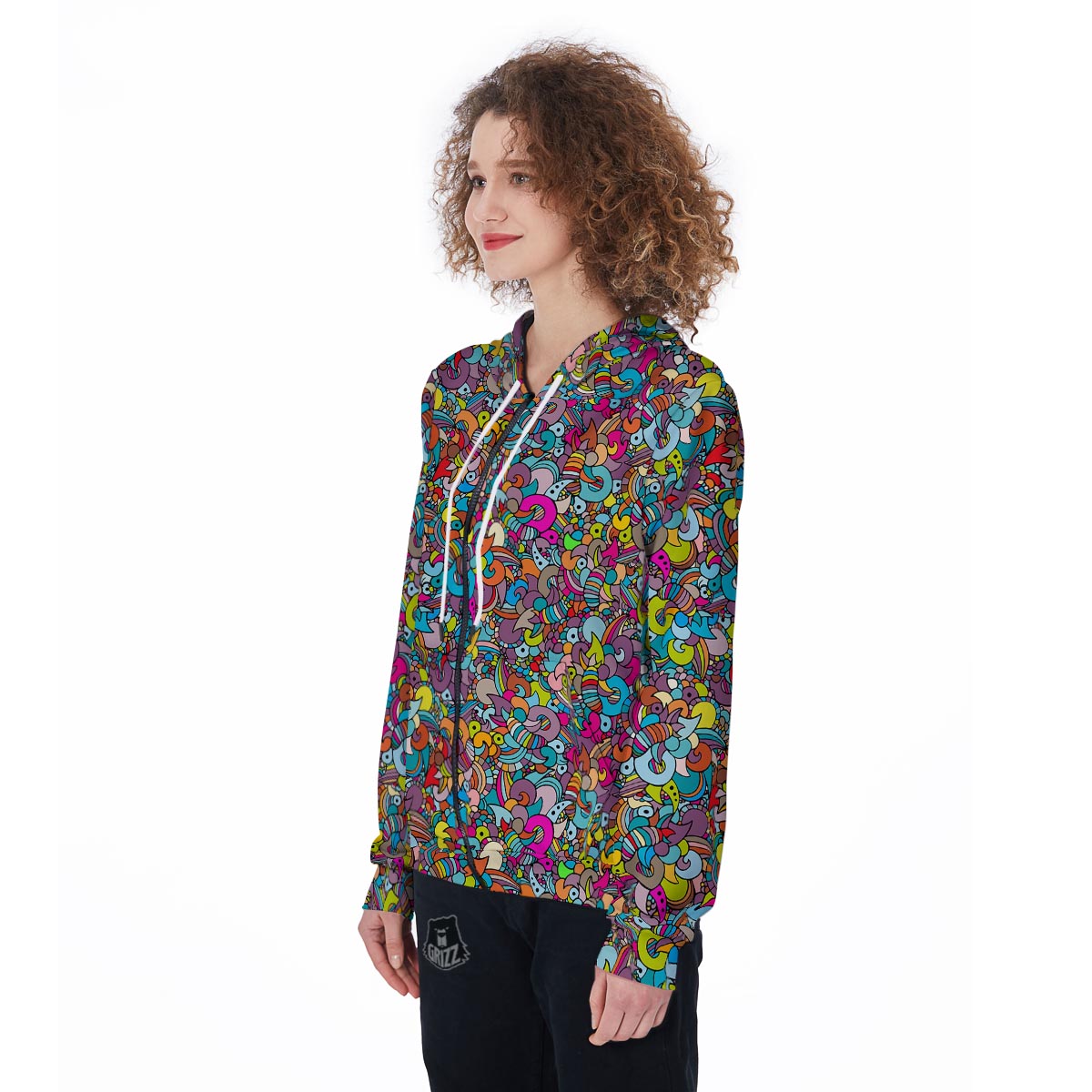 Psychedelic Print Women's Zip Up Hoodie-grizzshop