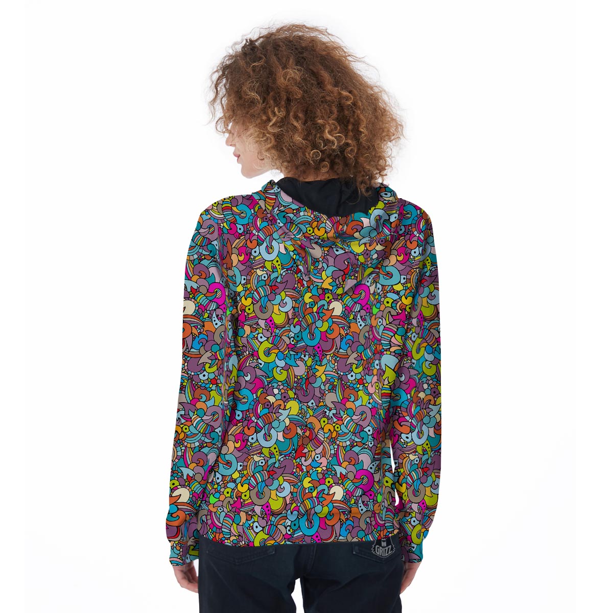 Psychedelic Print Women's Zip Up Hoodie-grizzshop