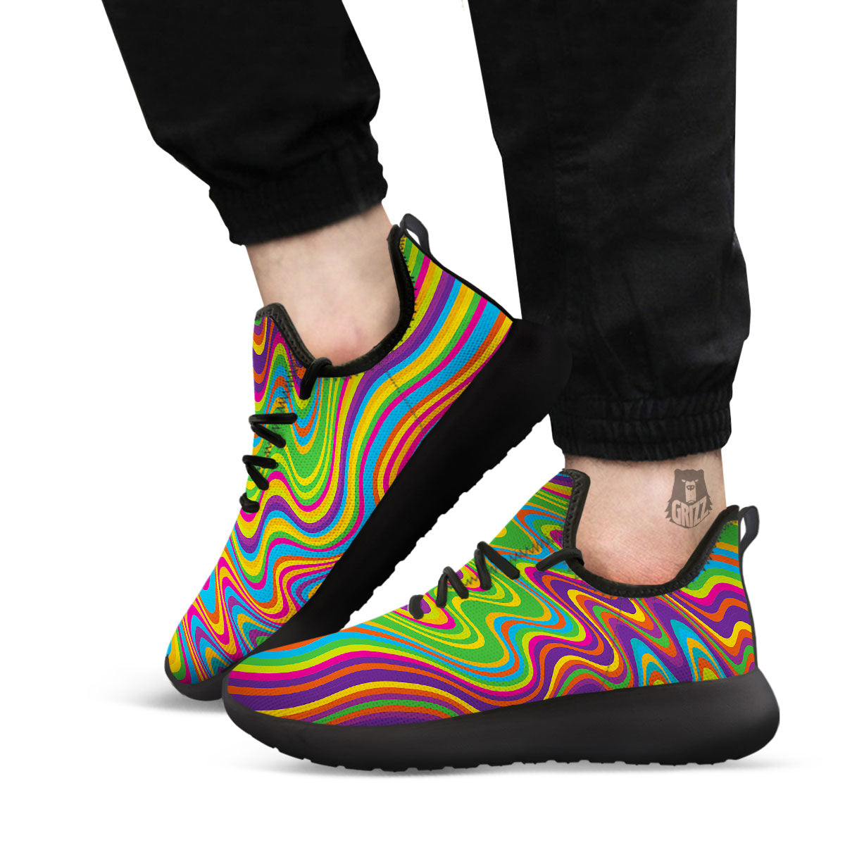 Psychedelic Rainbow Print Pattern Black Athletic Shoes-grizzshop