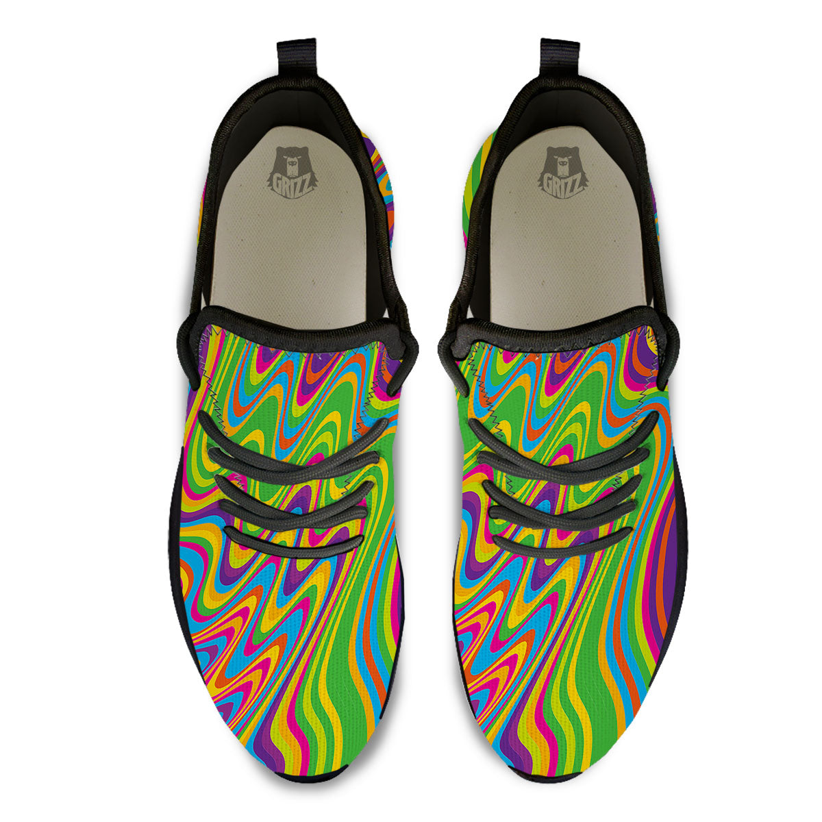 Psychedelic Rainbow Print Pattern Black Athletic Shoes-grizzshop