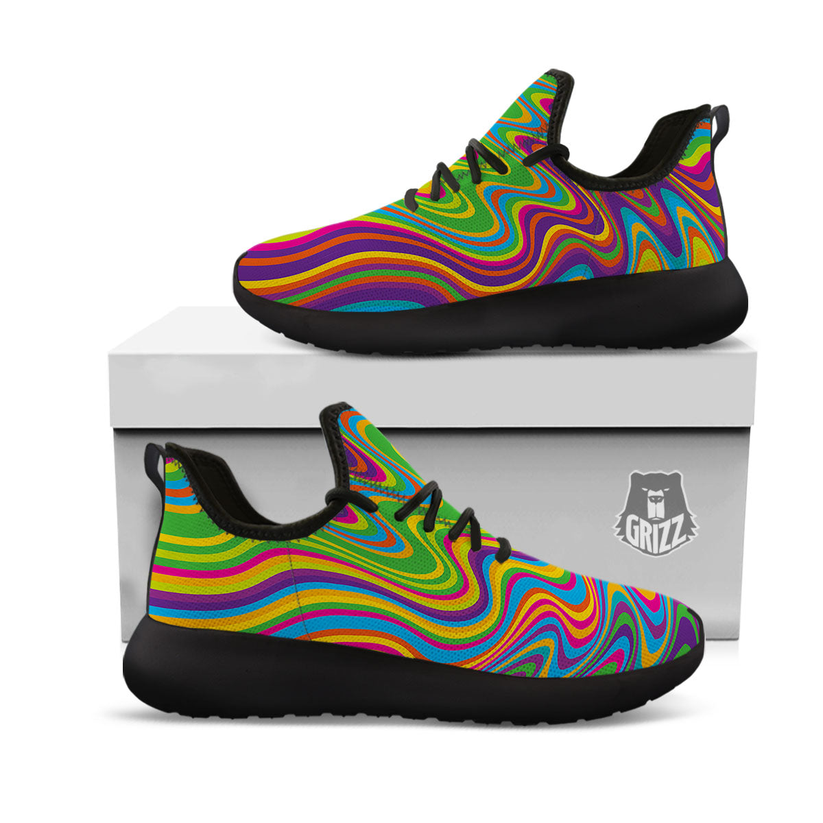 Psychedelic Rainbow Print Pattern Black Athletic Shoes-grizzshop