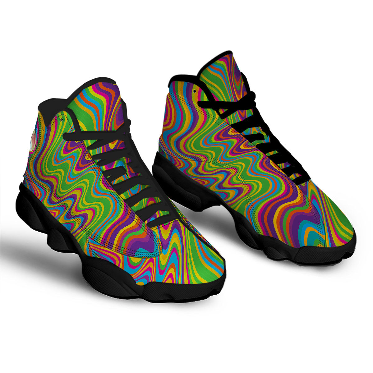 Psychedelic Rainbow Print Pattern Black Basketball Shoes-grizzshop
