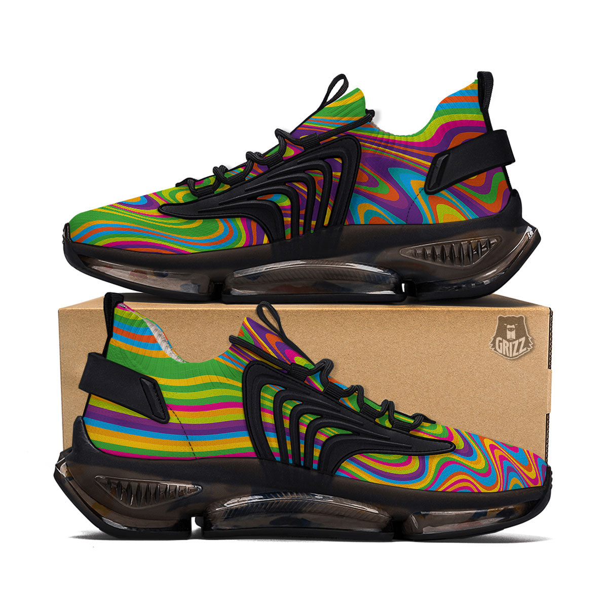 Psychedelic Rainbow Print Pattern Black Gym Shoes-grizzshop