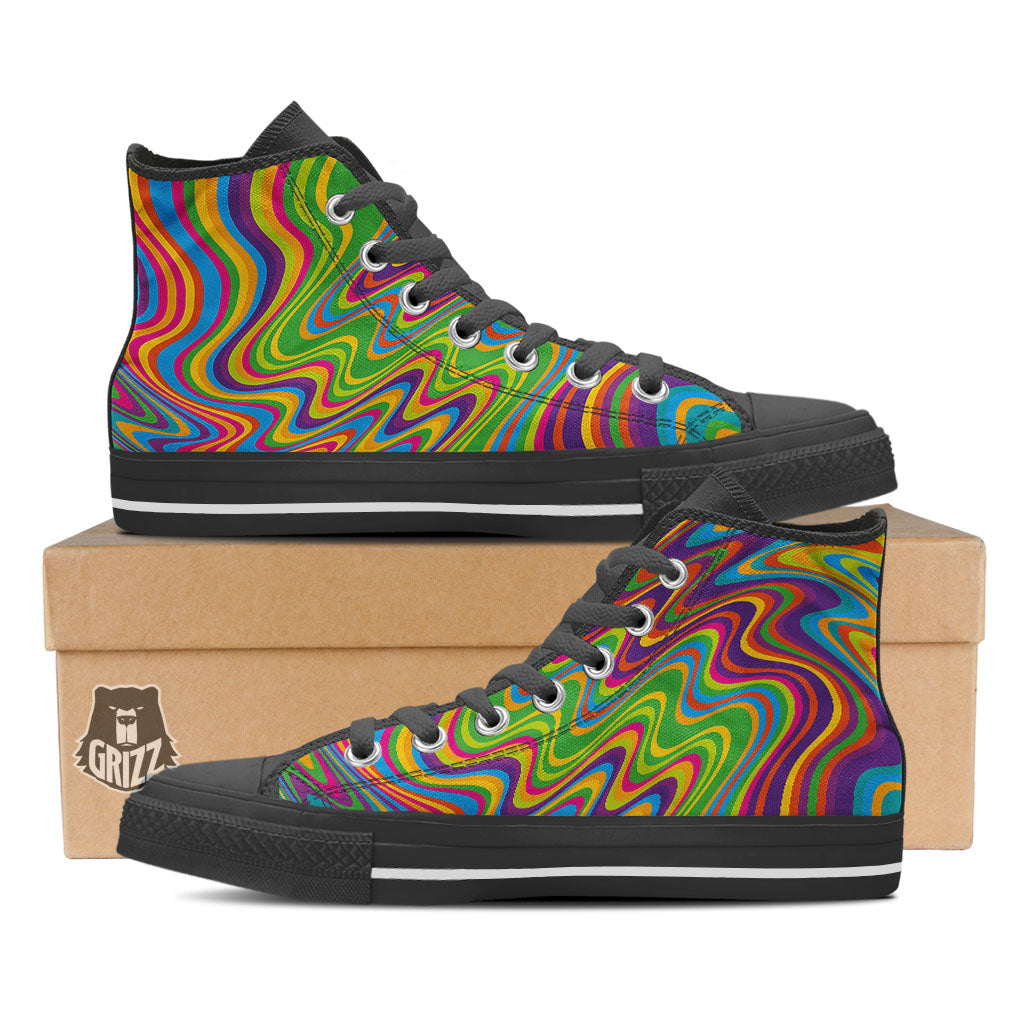 Psychedelic Rainbow Print Pattern Black High Top Shoes-grizzshop