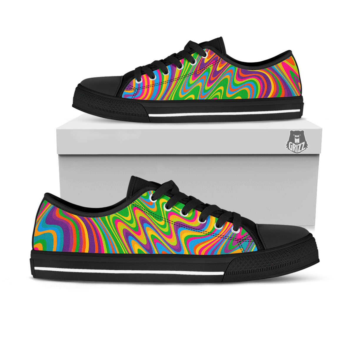 Psychedelic Rainbow Print Pattern Black Low Top Shoes-grizzshop