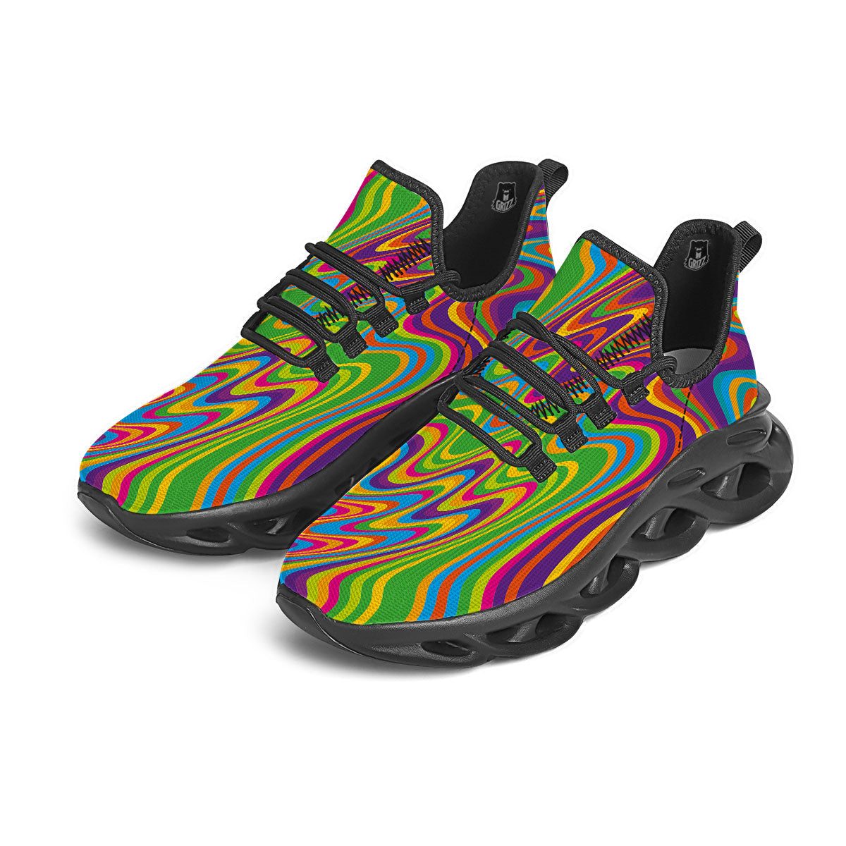 Psychedelic Rainbow Print Pattern Black Running Shoes-grizzshop