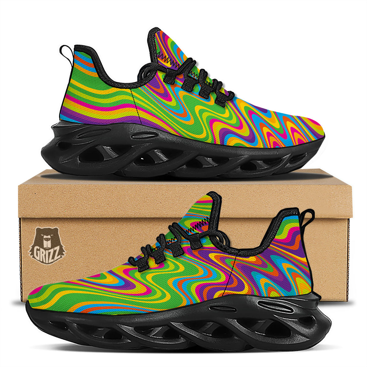 Psychedelic Rainbow Print Pattern Black Running Shoes-grizzshop