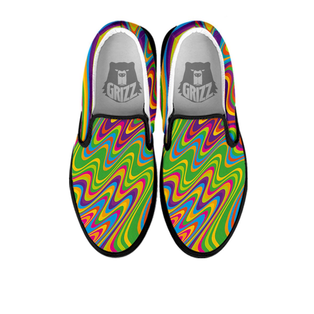 Psychedelic Rainbow Print Pattern Black Slip On Shoes-grizzshop