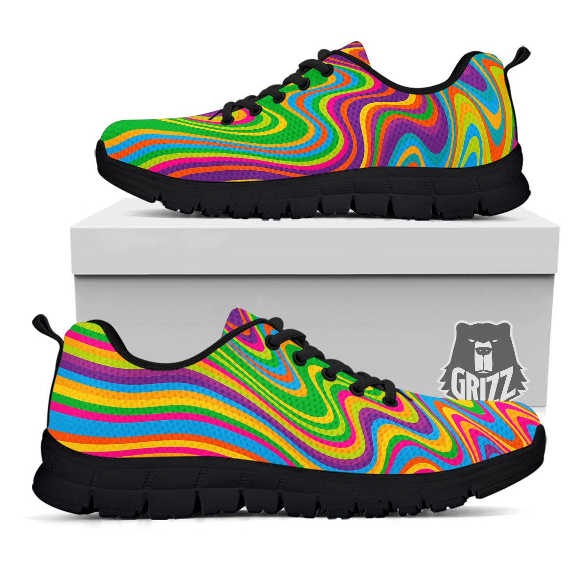 Psychedelic Rainbow Print Pattern Black Sneaker-grizzshop