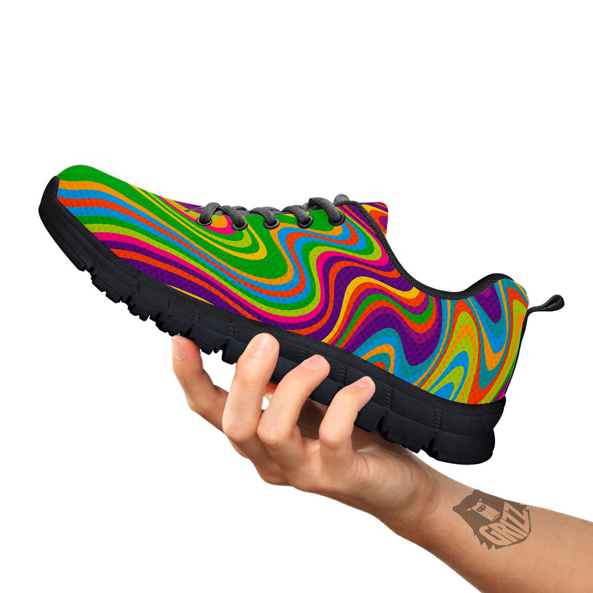 Psychedelic Rainbow Print Pattern Black Sneaker-grizzshop