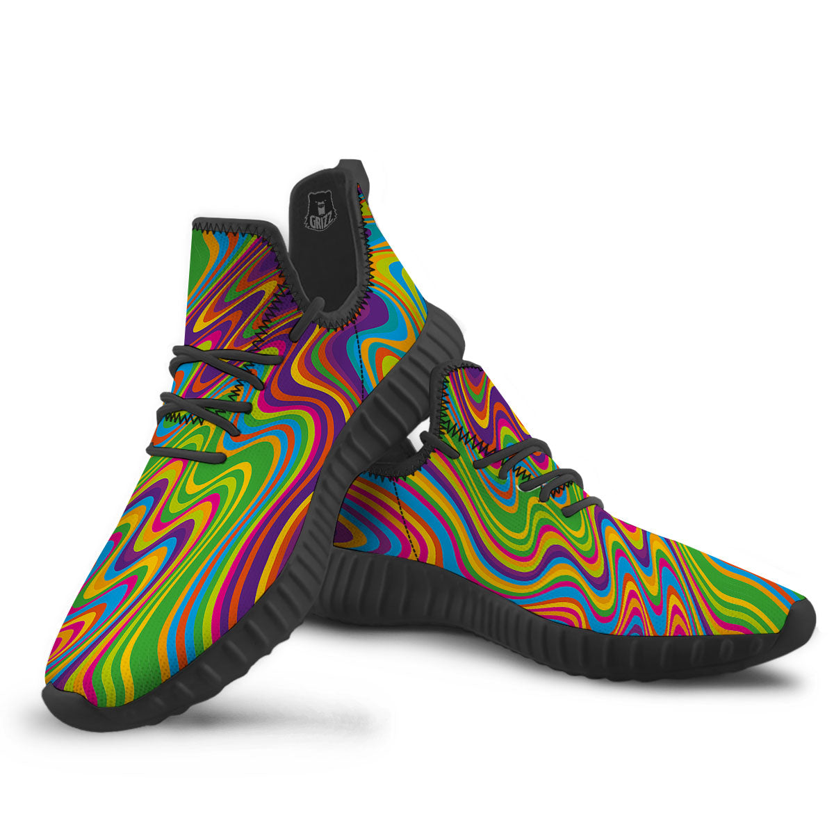 Psychedelic Rainbow Print Pattern Black Walking Shoes-grizzshop