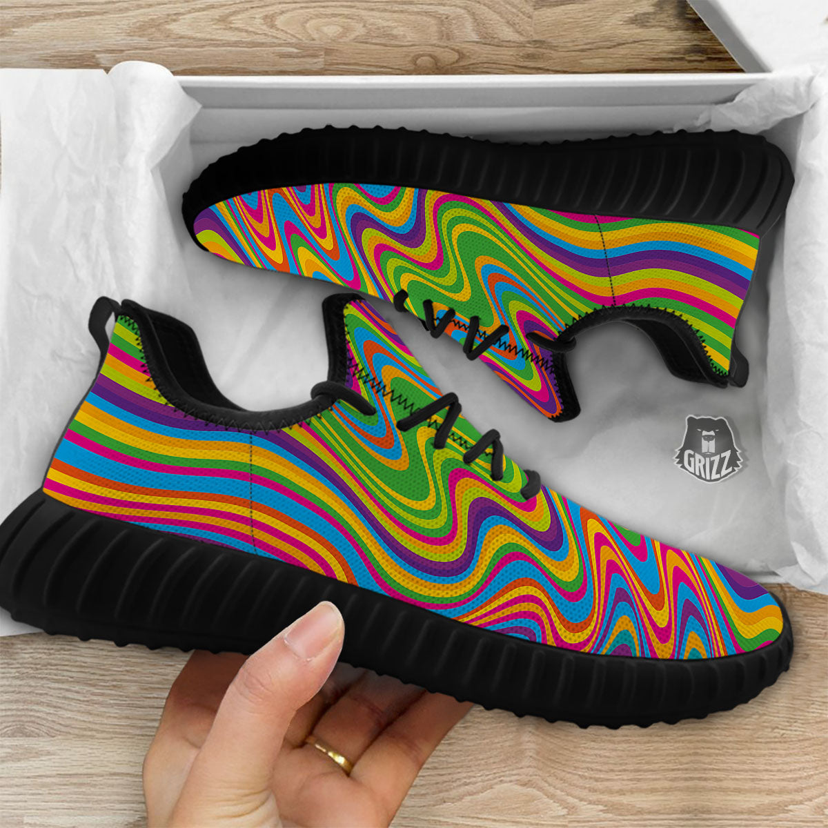 Psychedelic Rainbow Print Pattern Black Walking Shoes-grizzshop