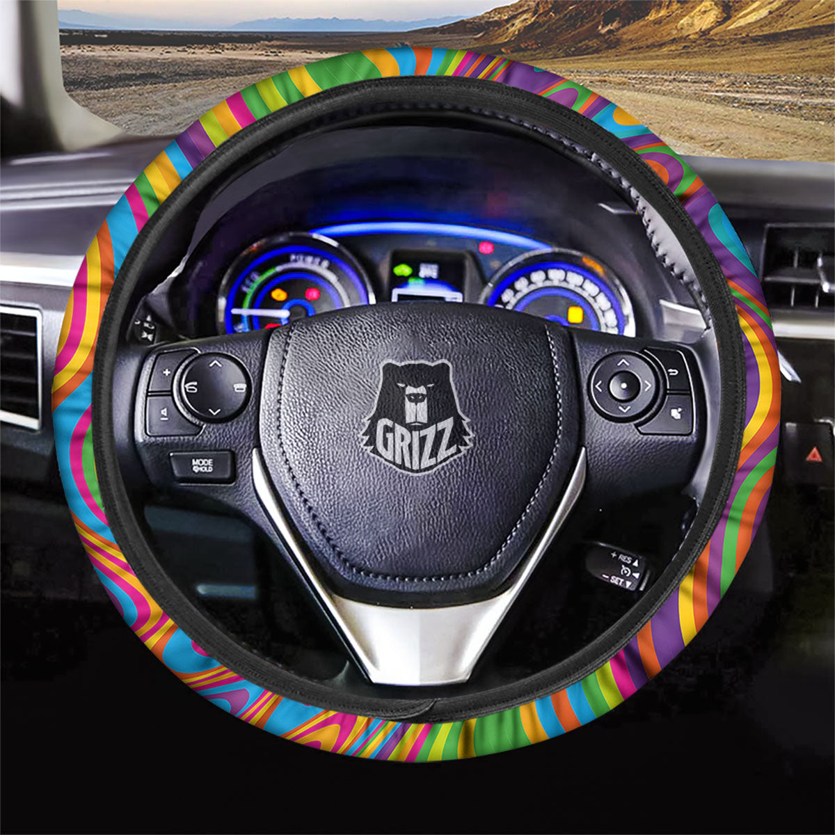 Psychedelic Rainbow Print Pattern Car Steering Wheel Cover-grizzshop