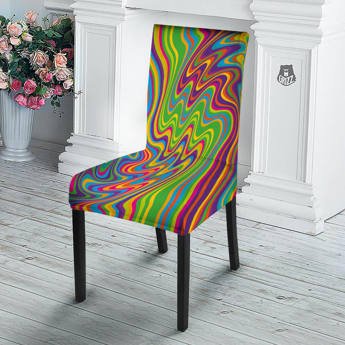 Psychedelic Rainbow Print Pattern Dining Chair Slipcover-grizzshop