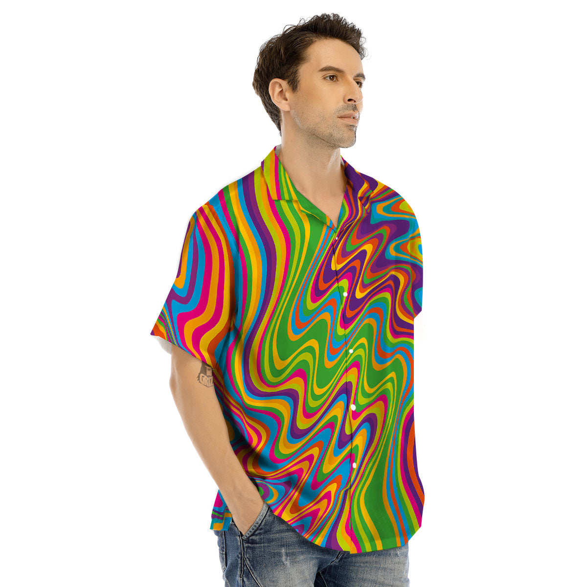 Psychedelic Rainbow Print Pattern Men's Hawaiian Shirt-grizzshop