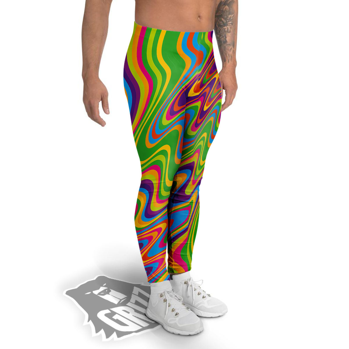 Psychedelic Rainbow Print Pattern Men's Leggings-grizzshop