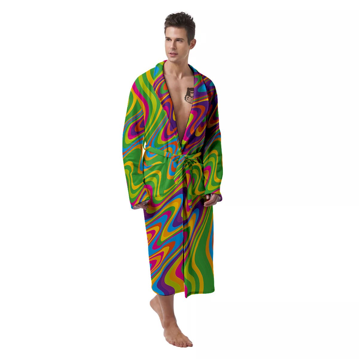 Psychedelic Rainbow Print Pattern Men's Robe-grizzshop