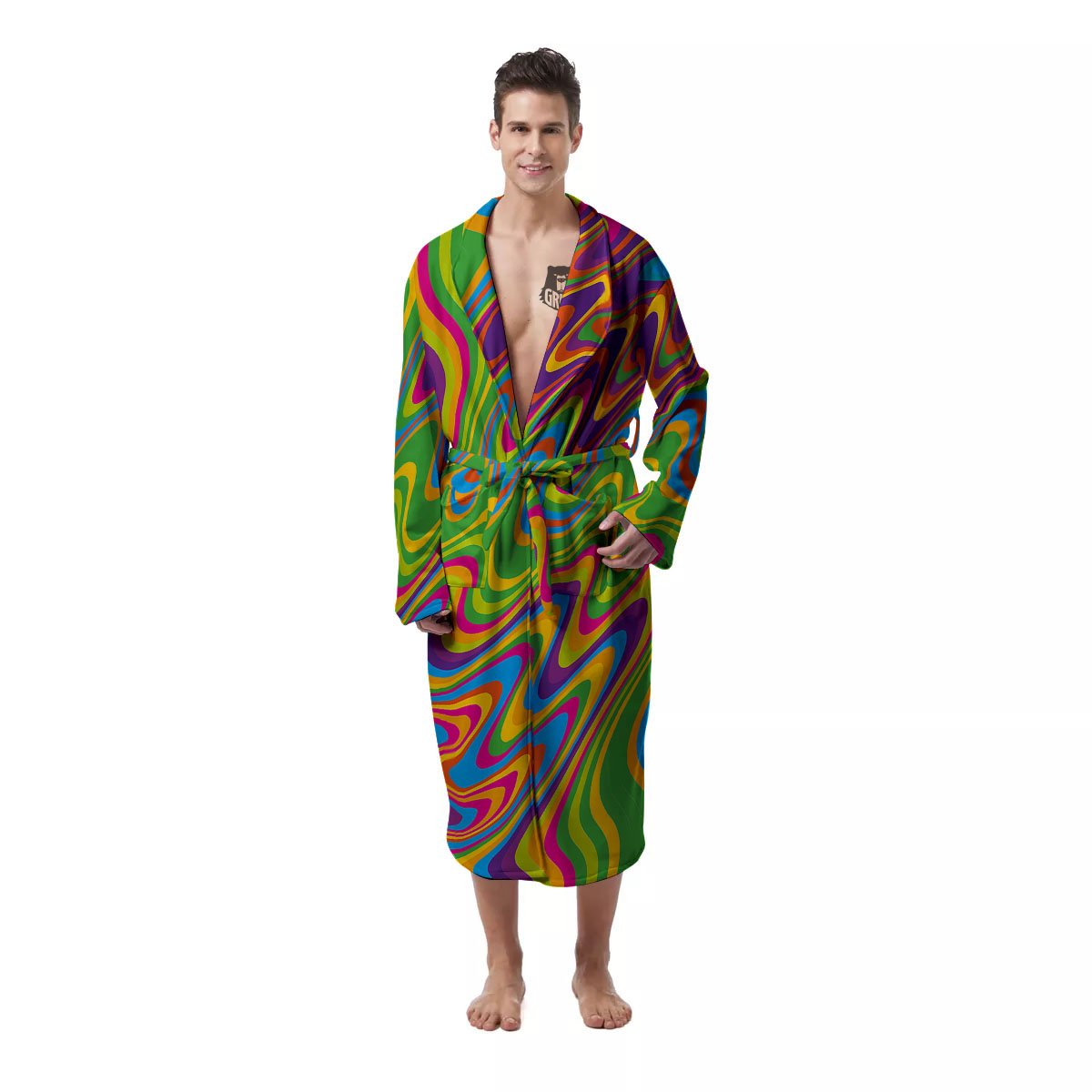 Psychedelic Rainbow Print Pattern Men's Robe-grizzshop