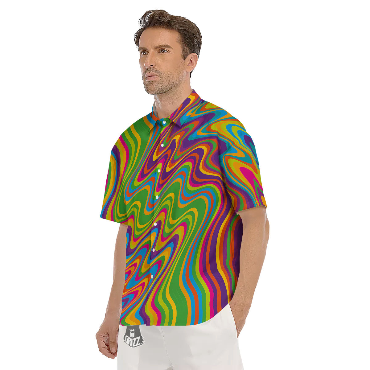 Psychedelic Rainbow Print Pattern Men's Short Sleeve Shirts-grizzshop