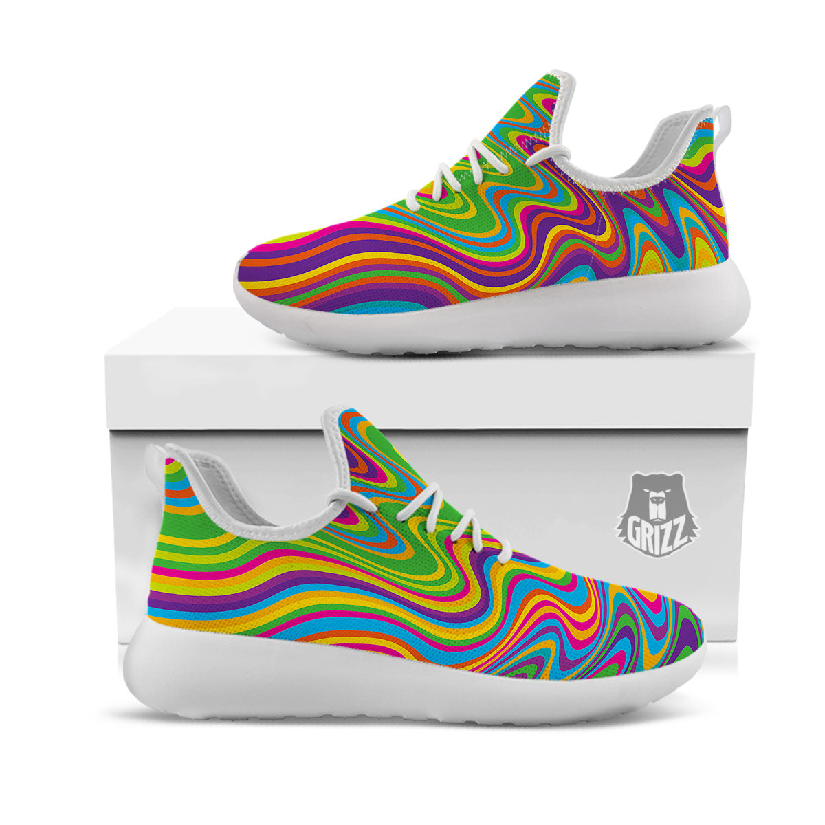 Psychedelic Rainbow Print Pattern White Athletic Shoes-grizzshop