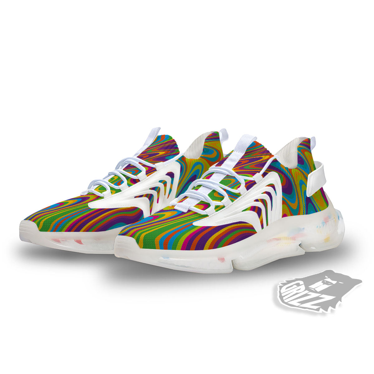 Psychedelic Rainbow Print Pattern White Gym Shoes-grizzshop