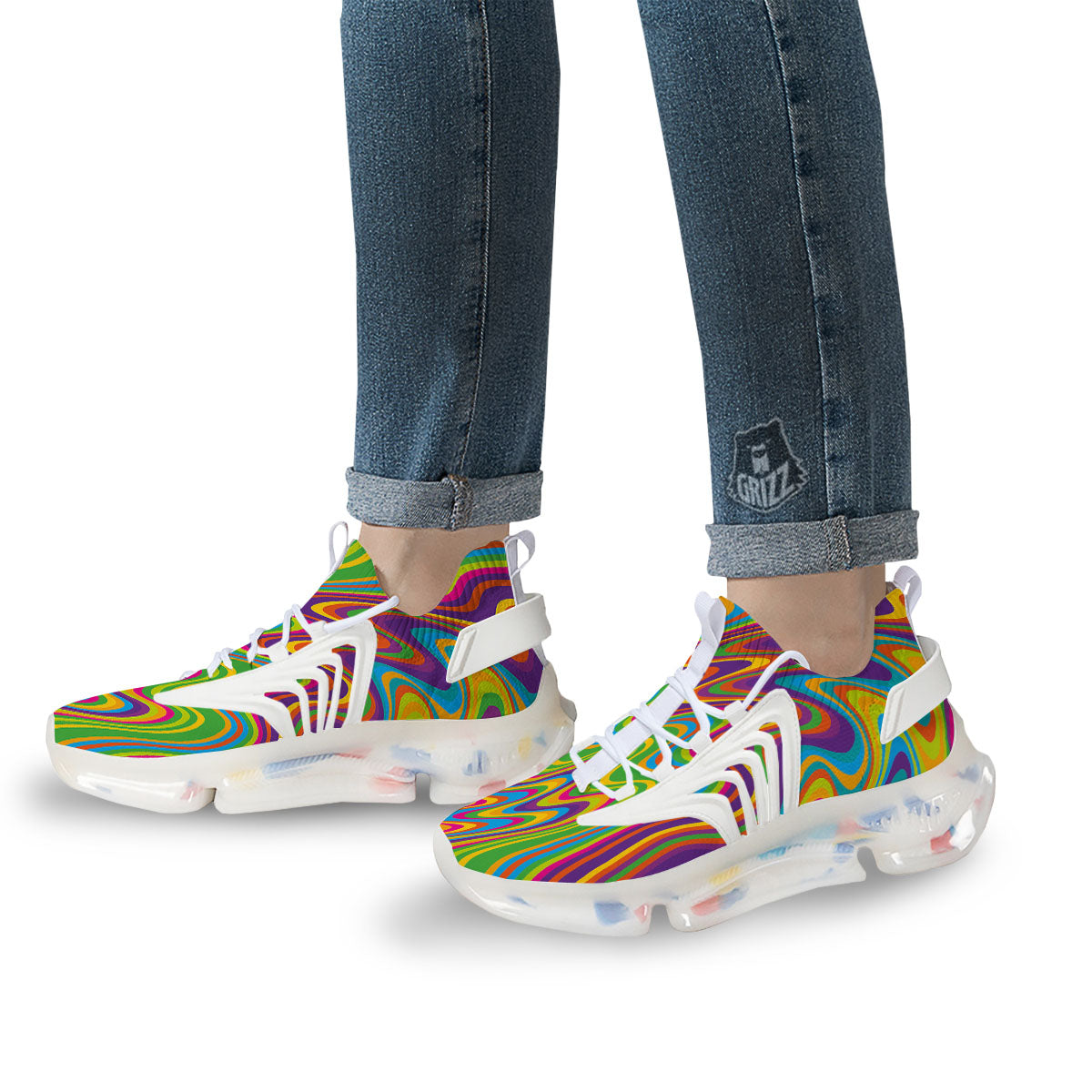 Psychedelic Rainbow Print Pattern White Gym Shoes-grizzshop