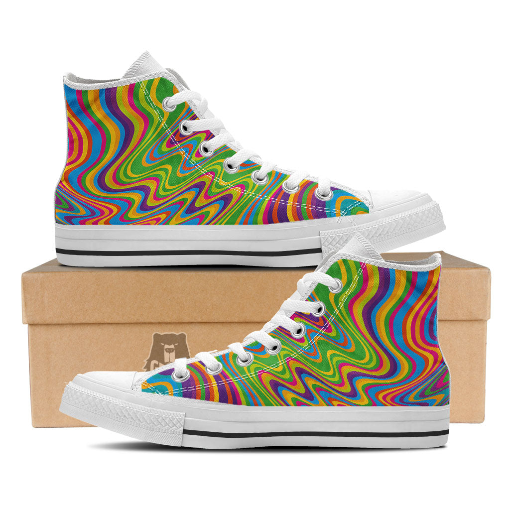 Psychedelic Rainbow Print Pattern White High Top Shoes-grizzshop