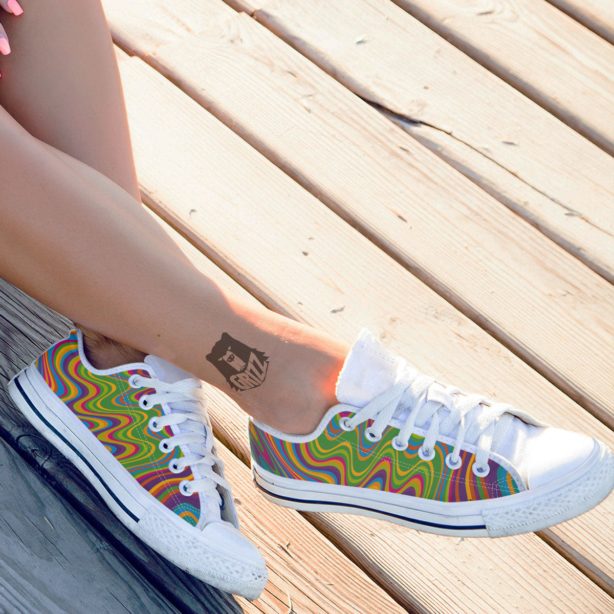 Psychedelic Rainbow Print Pattern White Low Top Shoes-grizzshop