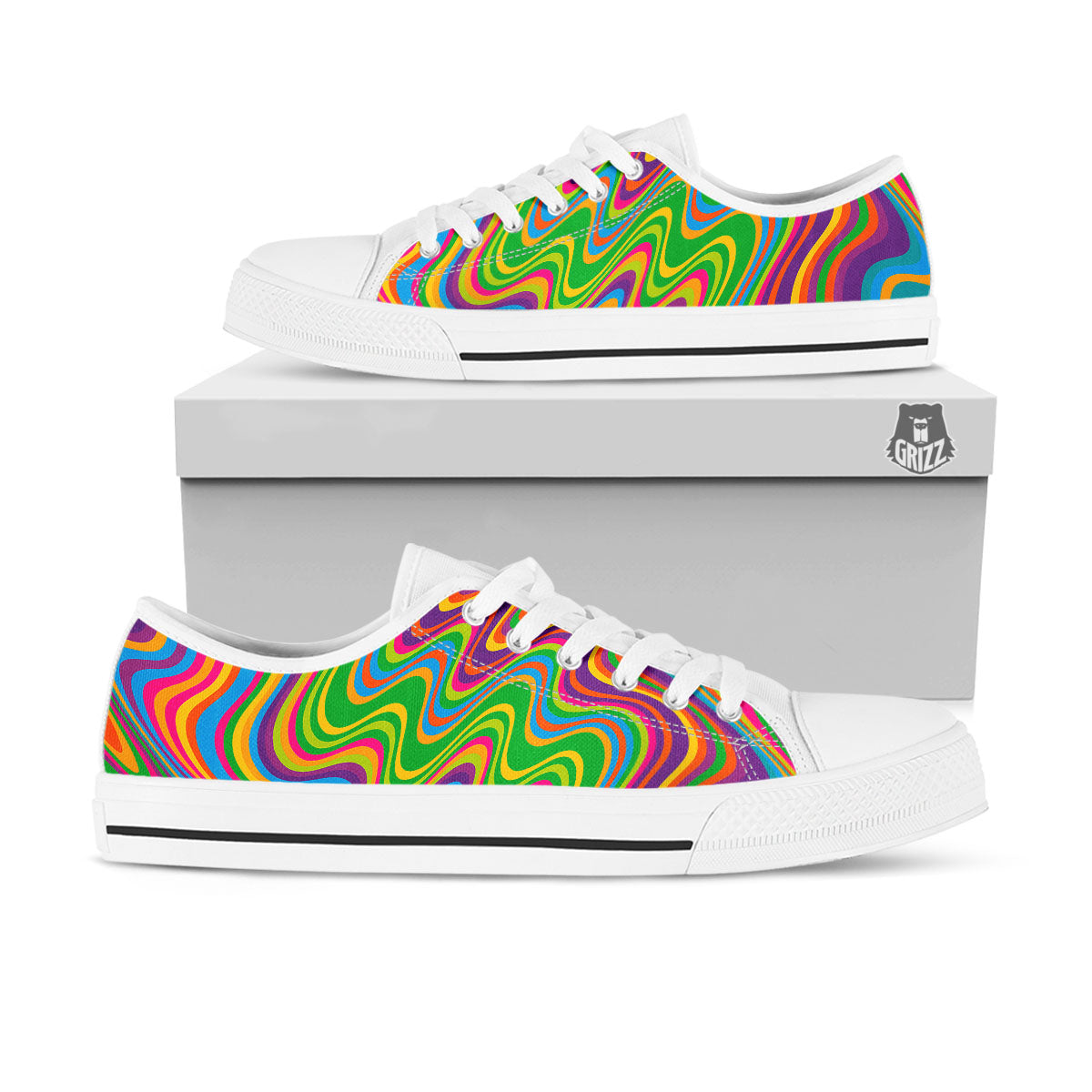 Psychedelic Rainbow Print Pattern White Low Top Shoes-grizzshop