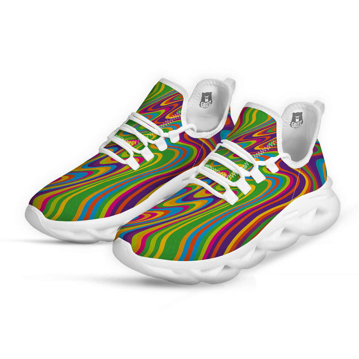 Psychedelic Rainbow Print Pattern White Running Shoes-grizzshop