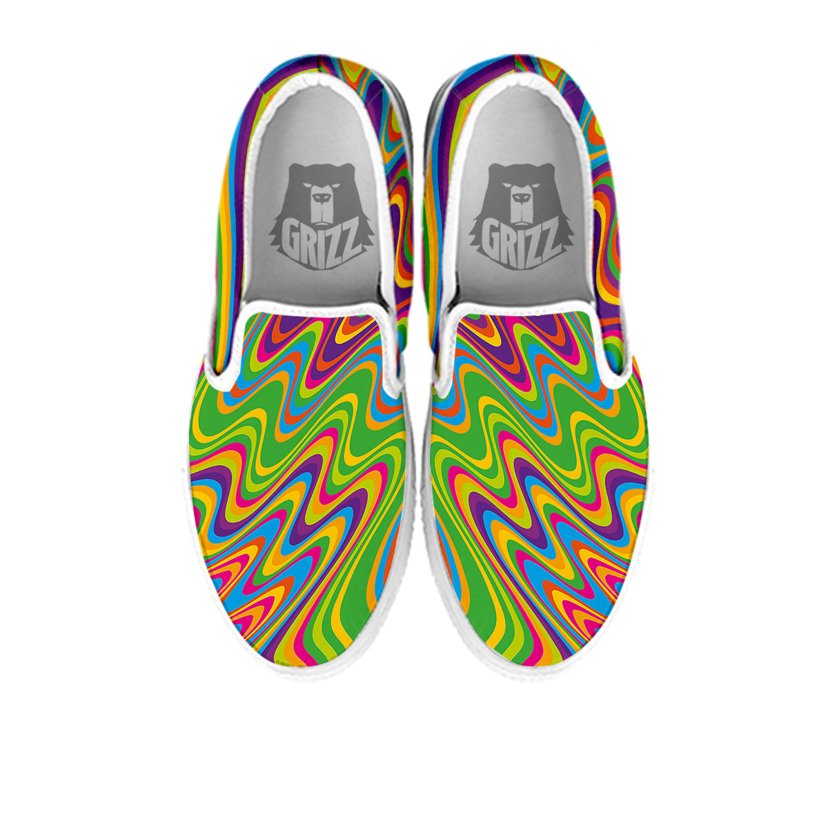 Psychedelic Rainbow Print Pattern White Slip On Shoes-grizzshop