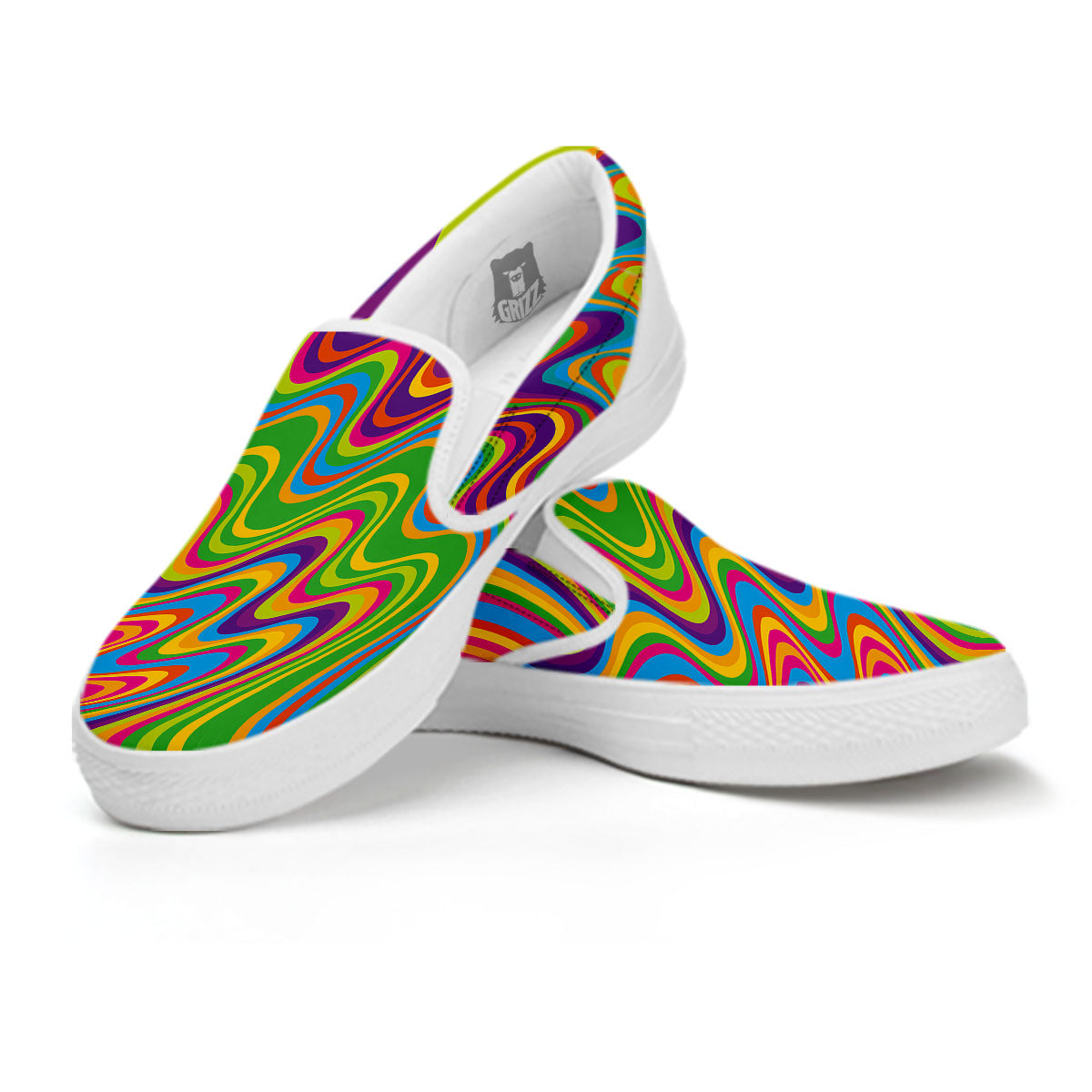 Psychedelic Rainbow Print Pattern White Slip On Shoes-grizzshop