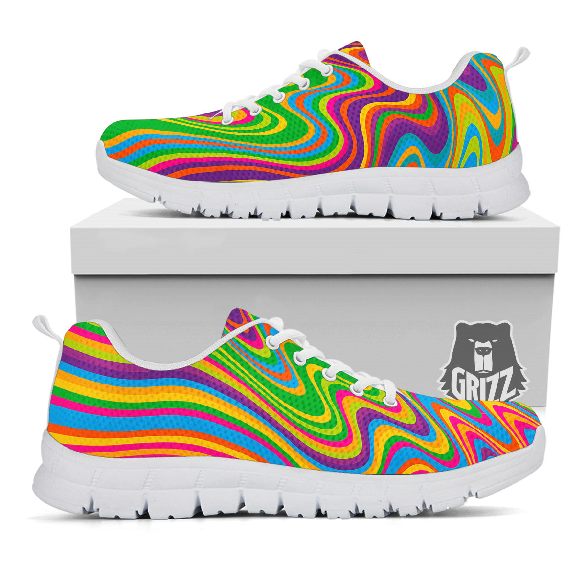 Psychedelic Rainbow Print Pattern White Sneaker-grizzshop